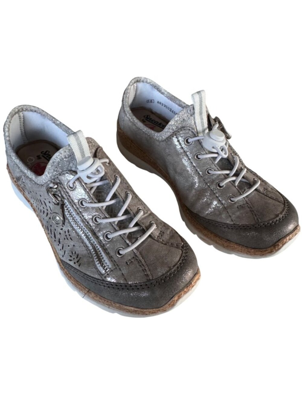 Rieker Nikita Trainer Womens Silver Leather Sneakers 36 US 6 Side Zipper Lace-Up - Picture 5 of 12